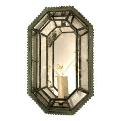 Pair of Italian Verdigris Tole and Mirror Sconces