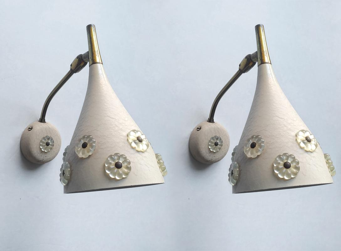 Pair of beautiful adjustable wall lights.
Italy, 1950s.
 
