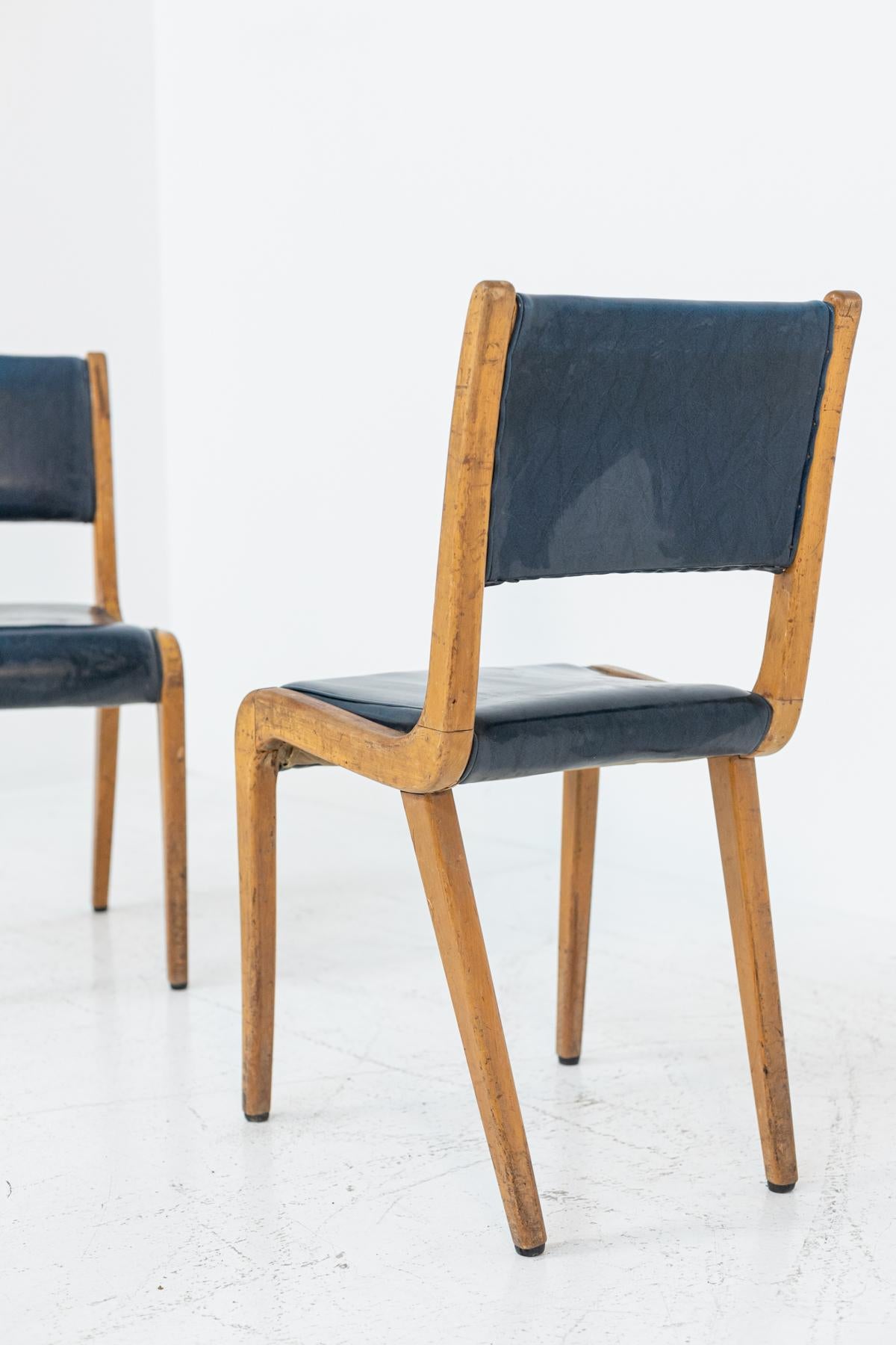 Mid-20th Century Pair of Italian Vintage Armchairs in Blue Fabric, 1950s For Sale