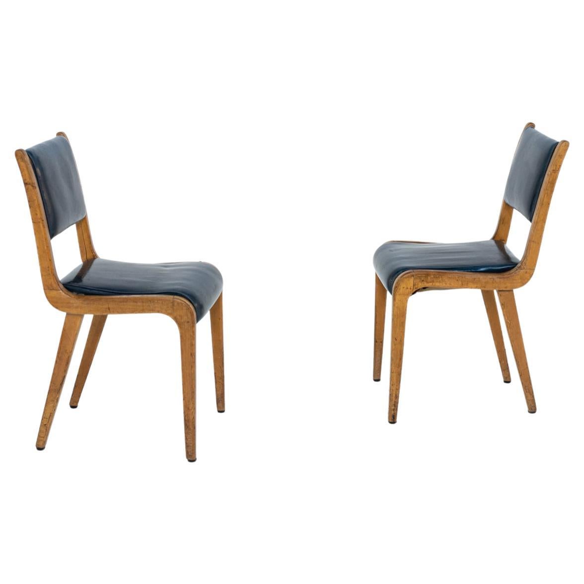 Paar italienische Vintage-Sessel aus blauem Stoff, 1950er Jahre im Angebot