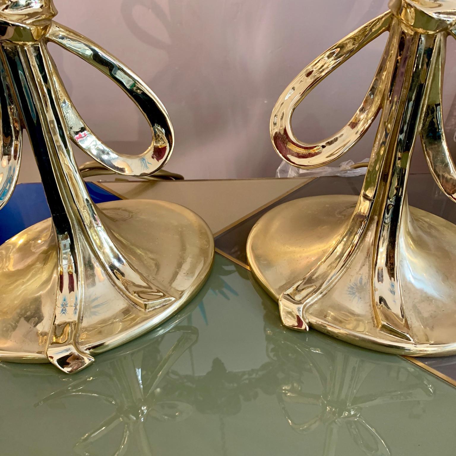 Pair of Italian Vintage Brass Bow Table Lamps Oval Base, 1970s 10