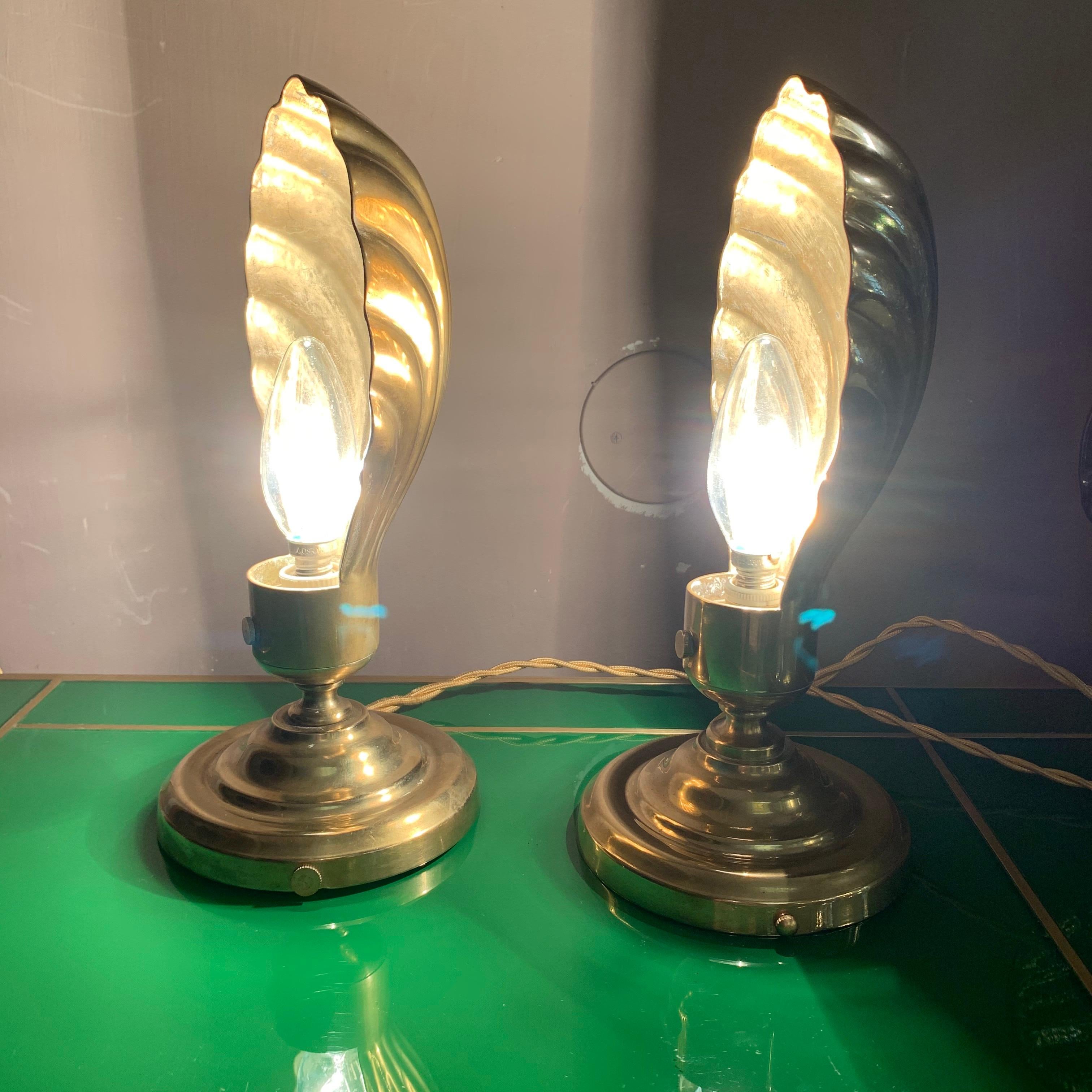Pair of Italian Vintage Brass Clam Shell Nightstand Lamps, 1950s 12