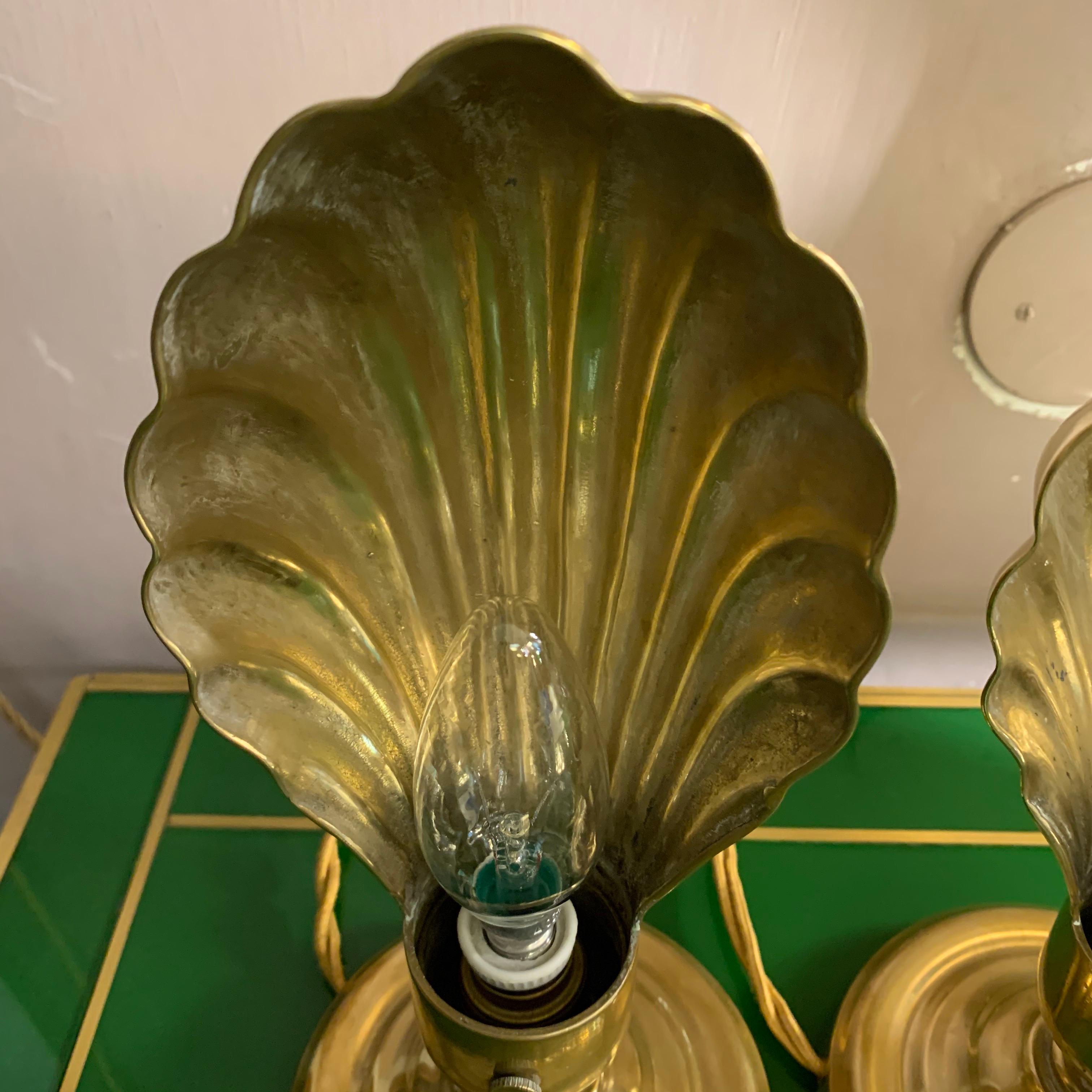 Pair of Italian Vintage Brass Clam Shell Nightstand Lamps, 1950s 4