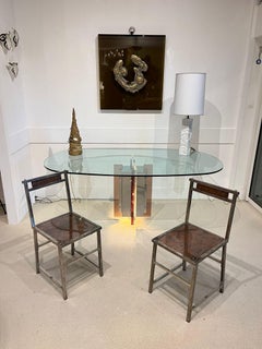 Pair of italian vintage chairs with silver-plated metal, copper and brass