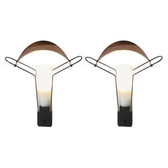 Pair Of Italian Vintage Cooper and Glass Table Lamps By Arteluce Palio