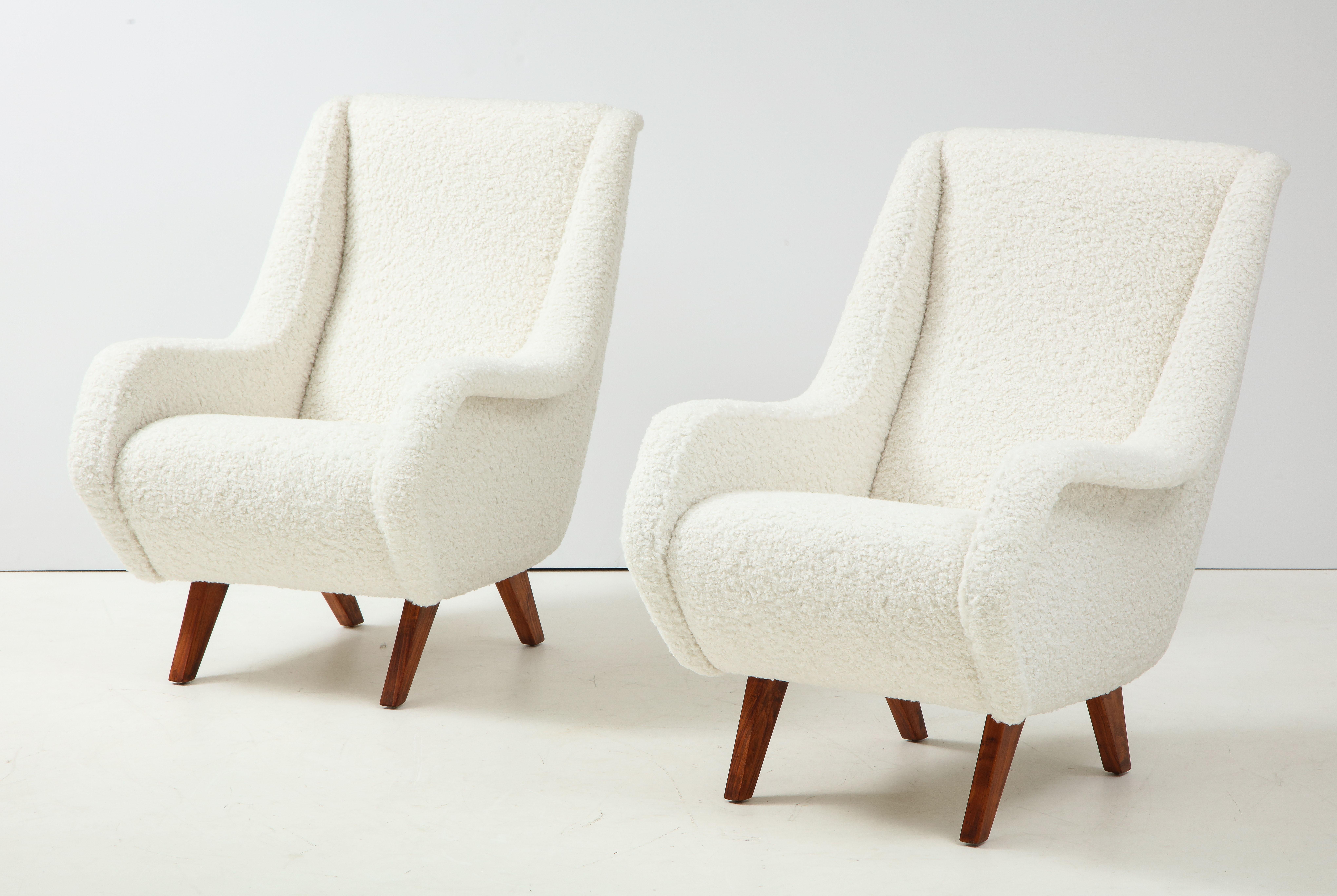 Mid-Century Modern Pair of Italian Vintage Faux Shearling Lounge Chairs