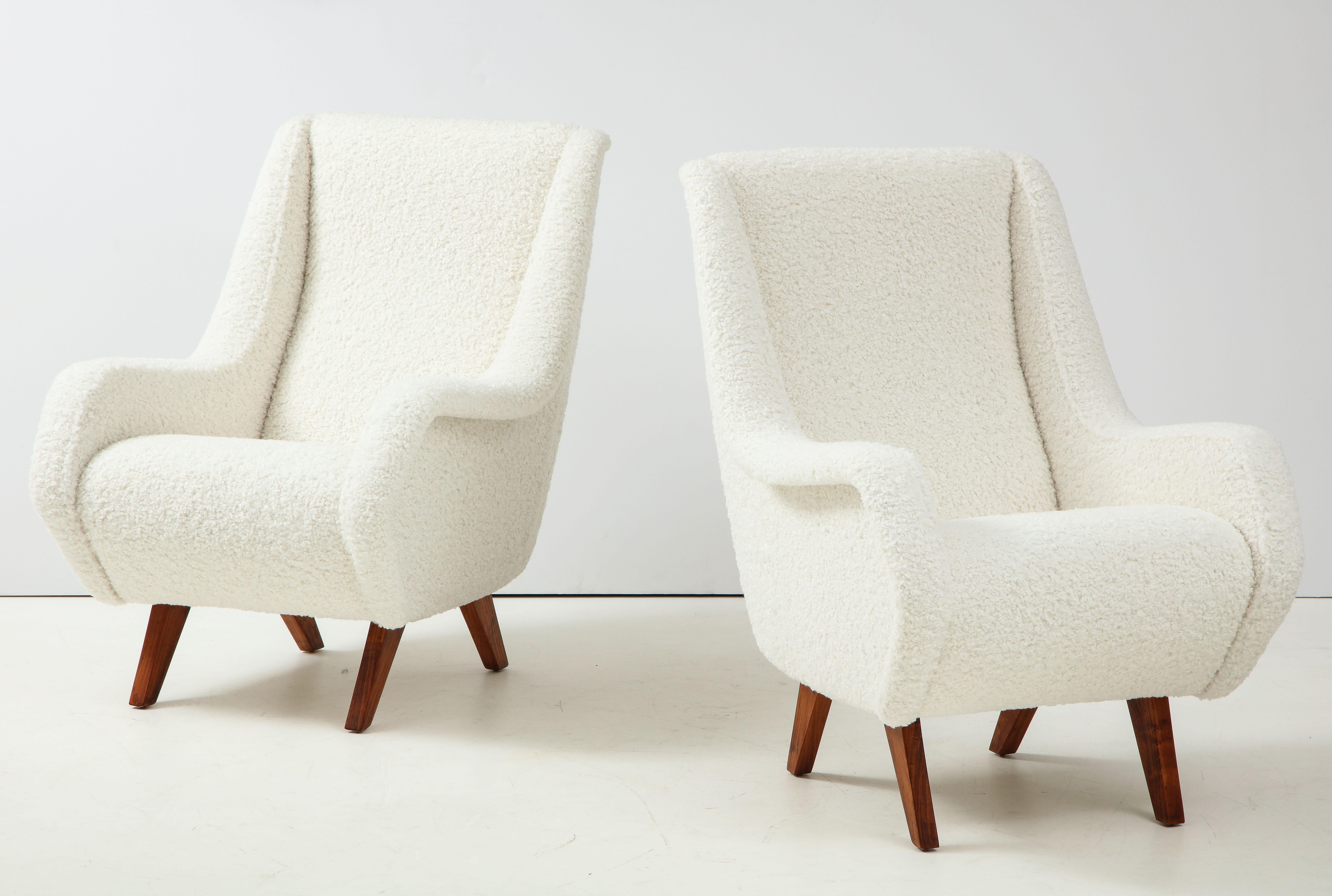 Mid-20th Century Pair of Italian Vintage Faux Shearling Lounge Chairs