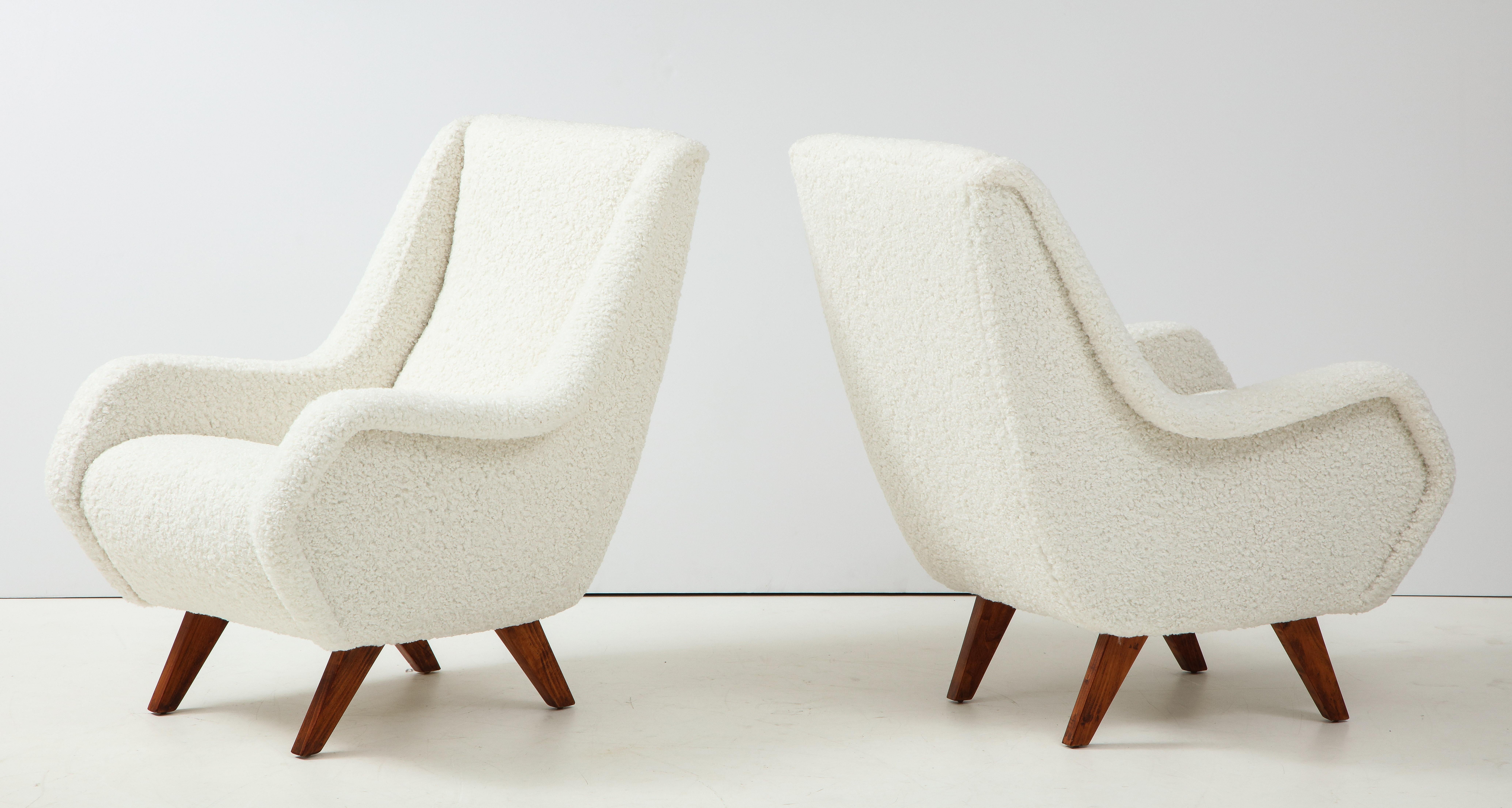 Fabric Pair of Italian Vintage Faux Shearling Lounge Chairs