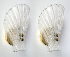 Pair of Italian Vintage Glass and Brass Wall Lights Sconces, 1960s