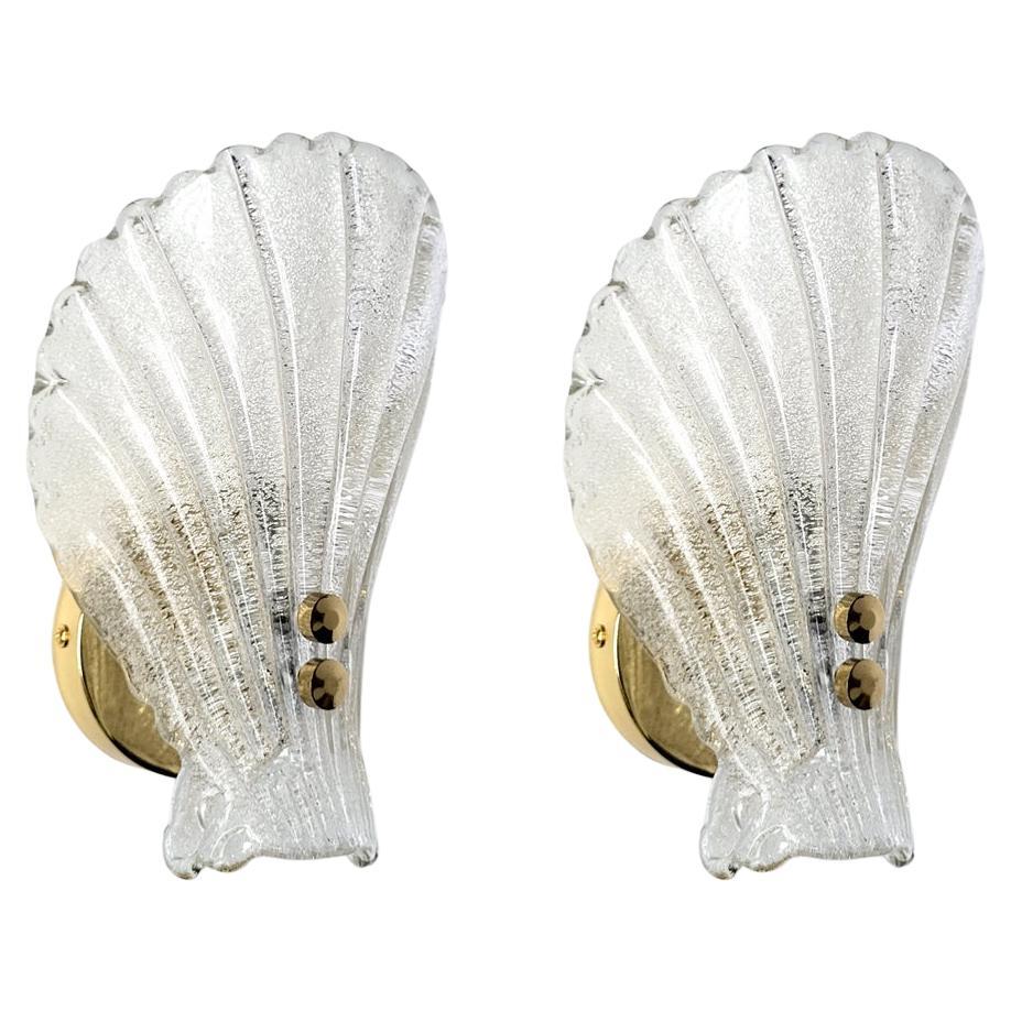 Pair of Italian Vintage Glass and Brass Wall Lights Sconces, 1960s For Sale