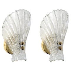 Pair of Italian Retro Glass and Brass Wall Lights Sconces, 1960s