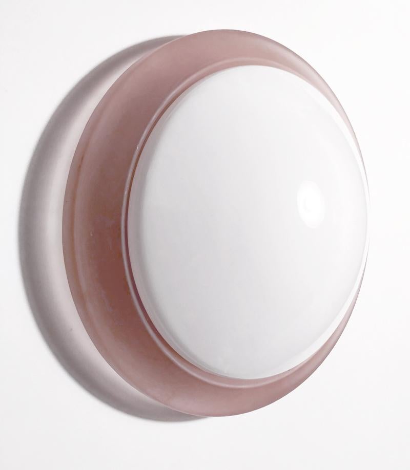 Mid-Century Modern Pair of Italian Vintage Glass Ceiling or Wall Light Flushmount For Sale