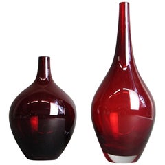 Pair of Italian Vintage Glass Vases, 1970s