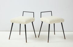Pair of Italian Vintage Lacquered Metal Upholstered Stools by Luigi Scremin