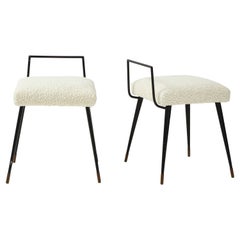 Pair of Italian Vintage Lacquered Metal Upholstered Stools by Luigi Scremin