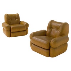 Pair of Italian Vintage Leather Armchairs in Space Age Style of the 70s