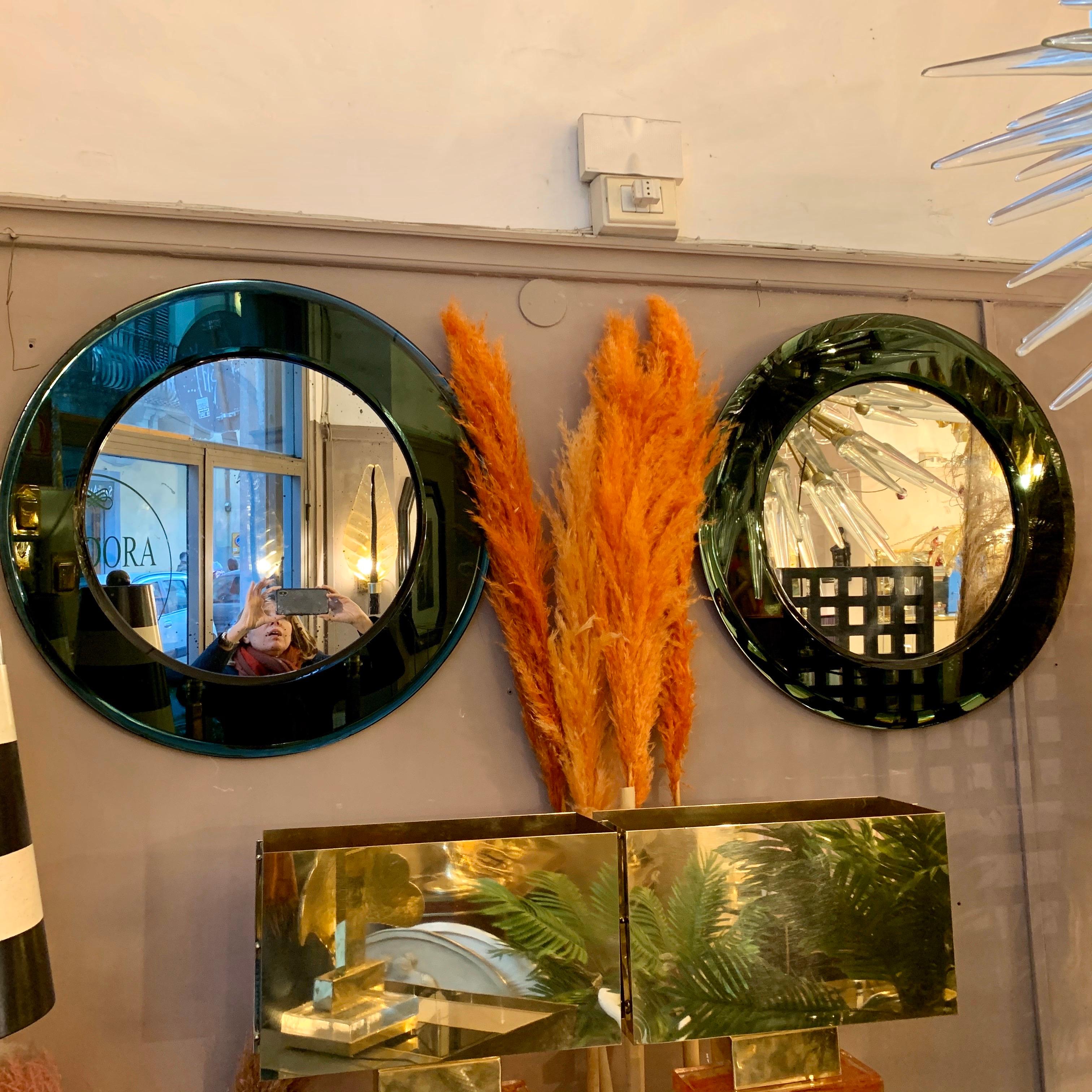 Pair of Italian Vintage Mirrors with Green Glass Frame, 1970s 7