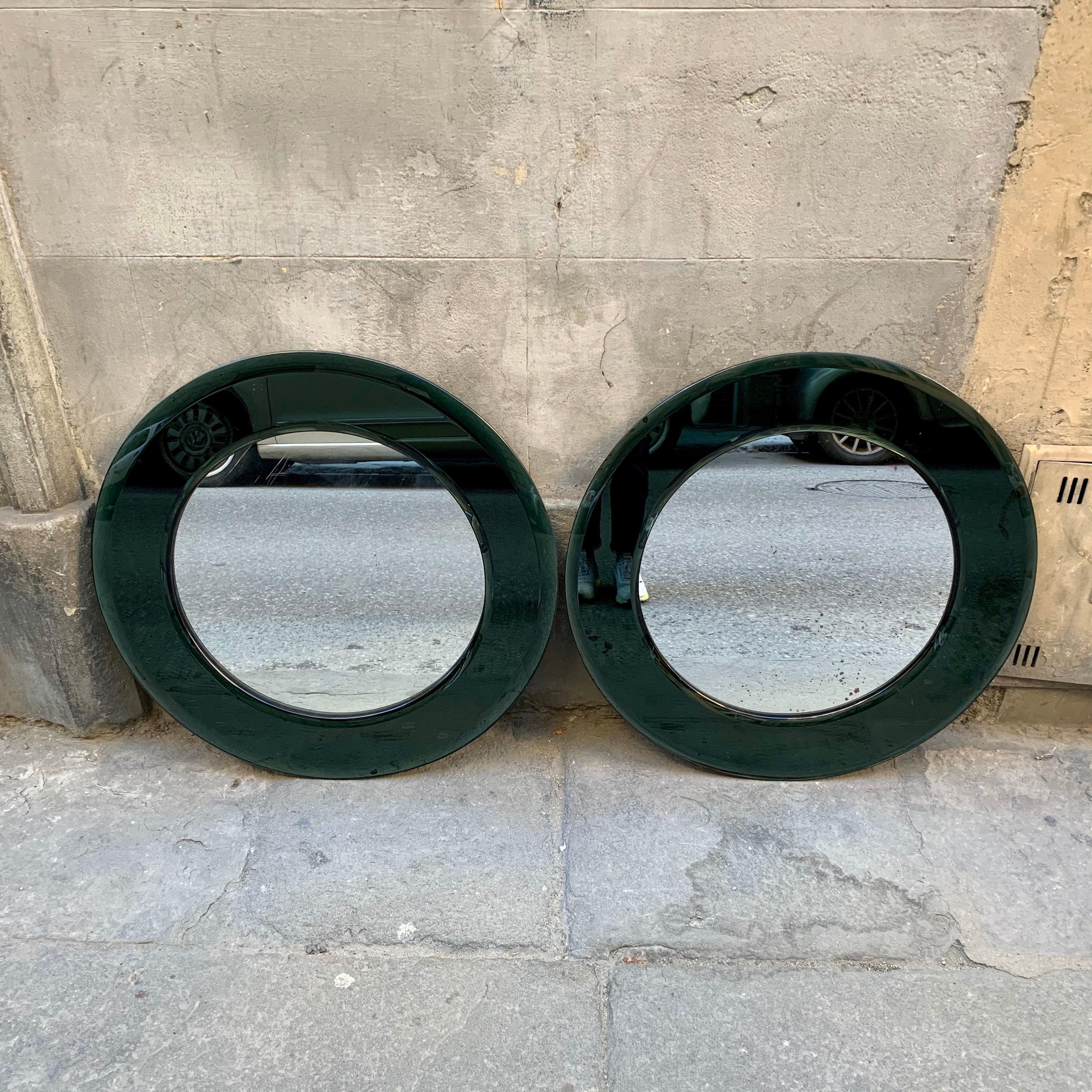 Pair of Italian Vintage Mirrors with Green Glass Frame, 1970s In Good Condition In Florence, IT