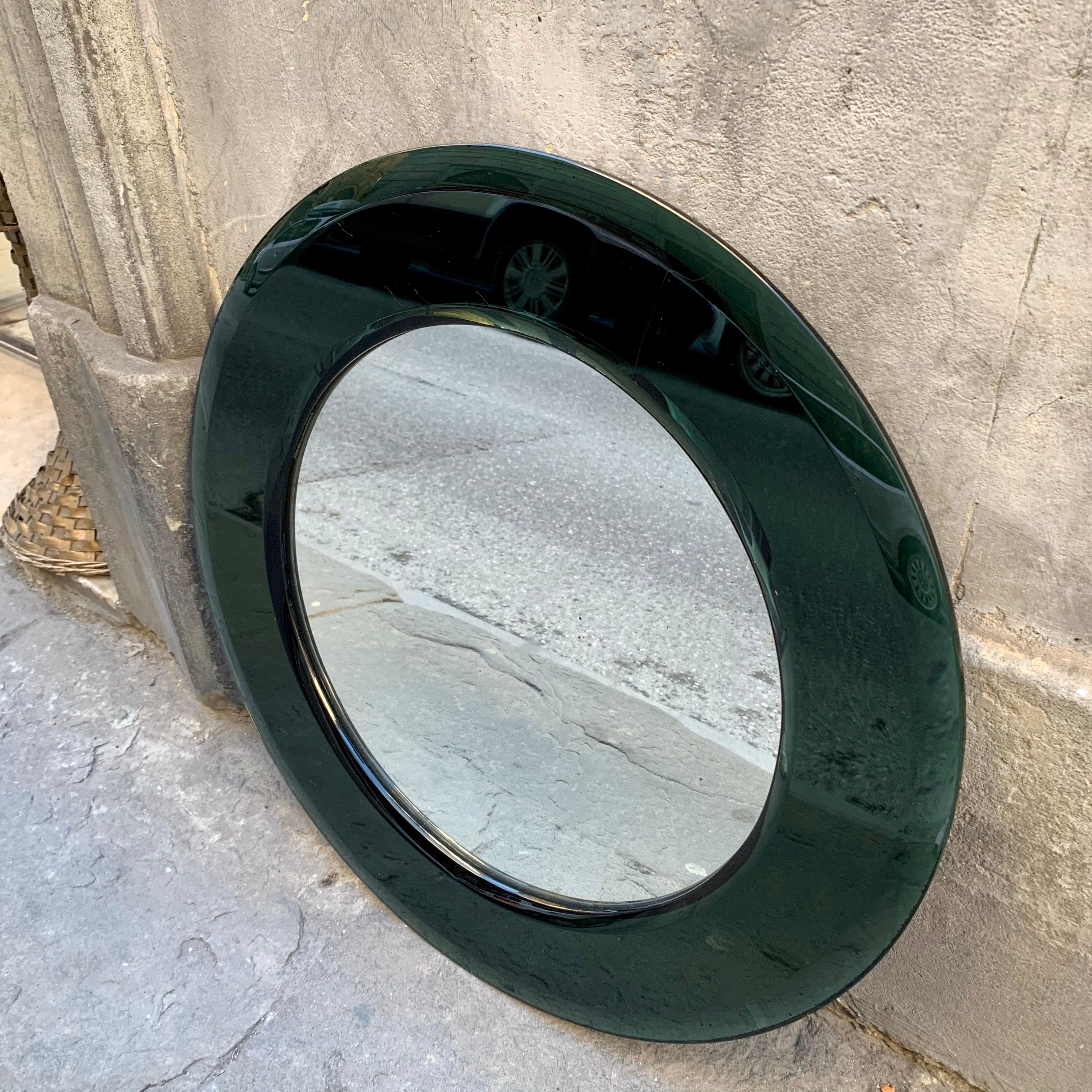Pair of Italian Vintage Mirrors with Green Glass Frame, 1970s 3