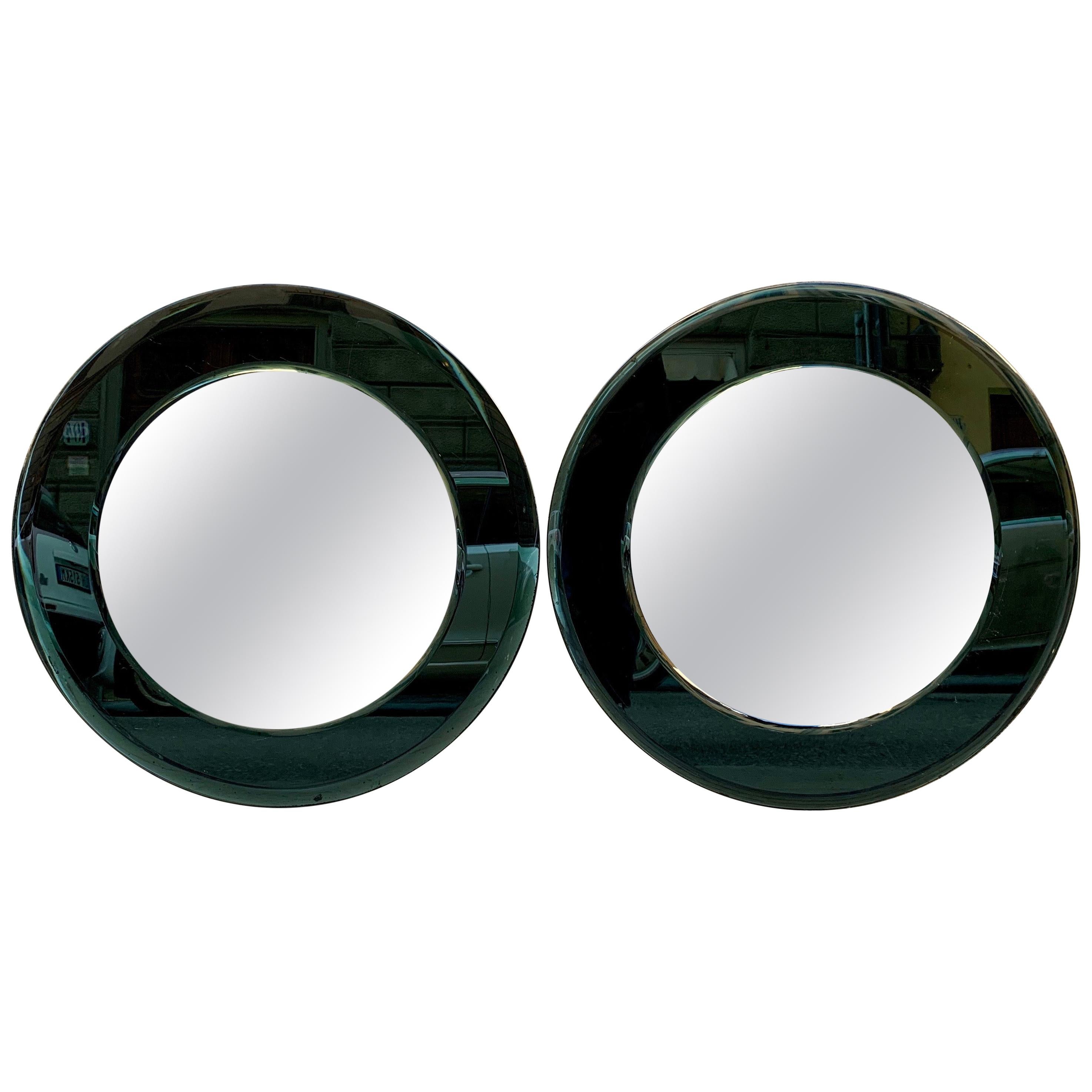 Pair of Italian Vintage Mirrors with Green Glass Frame, 1970s