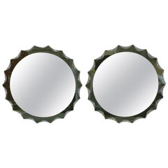 Pair of Italian Vintage Mirrors with Green Glass Frame, 1970s