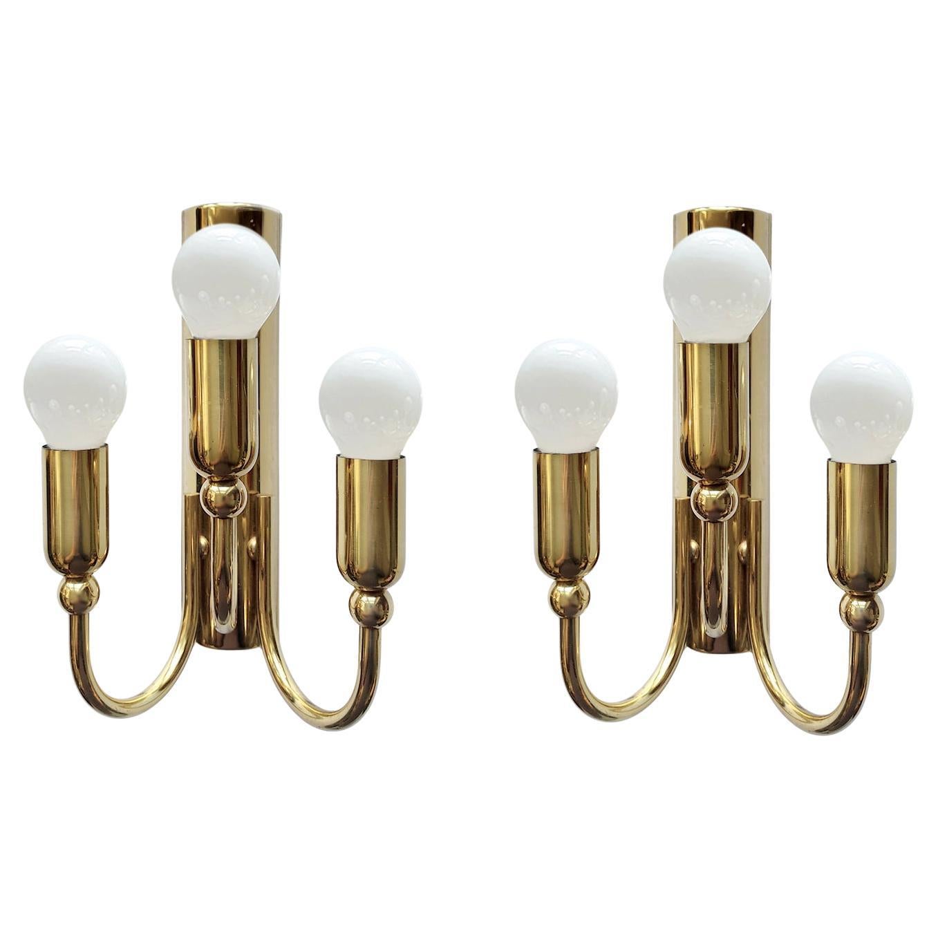 Pair of Italian Vintage Modernist Brass Sciolari Wall Lights Sconces