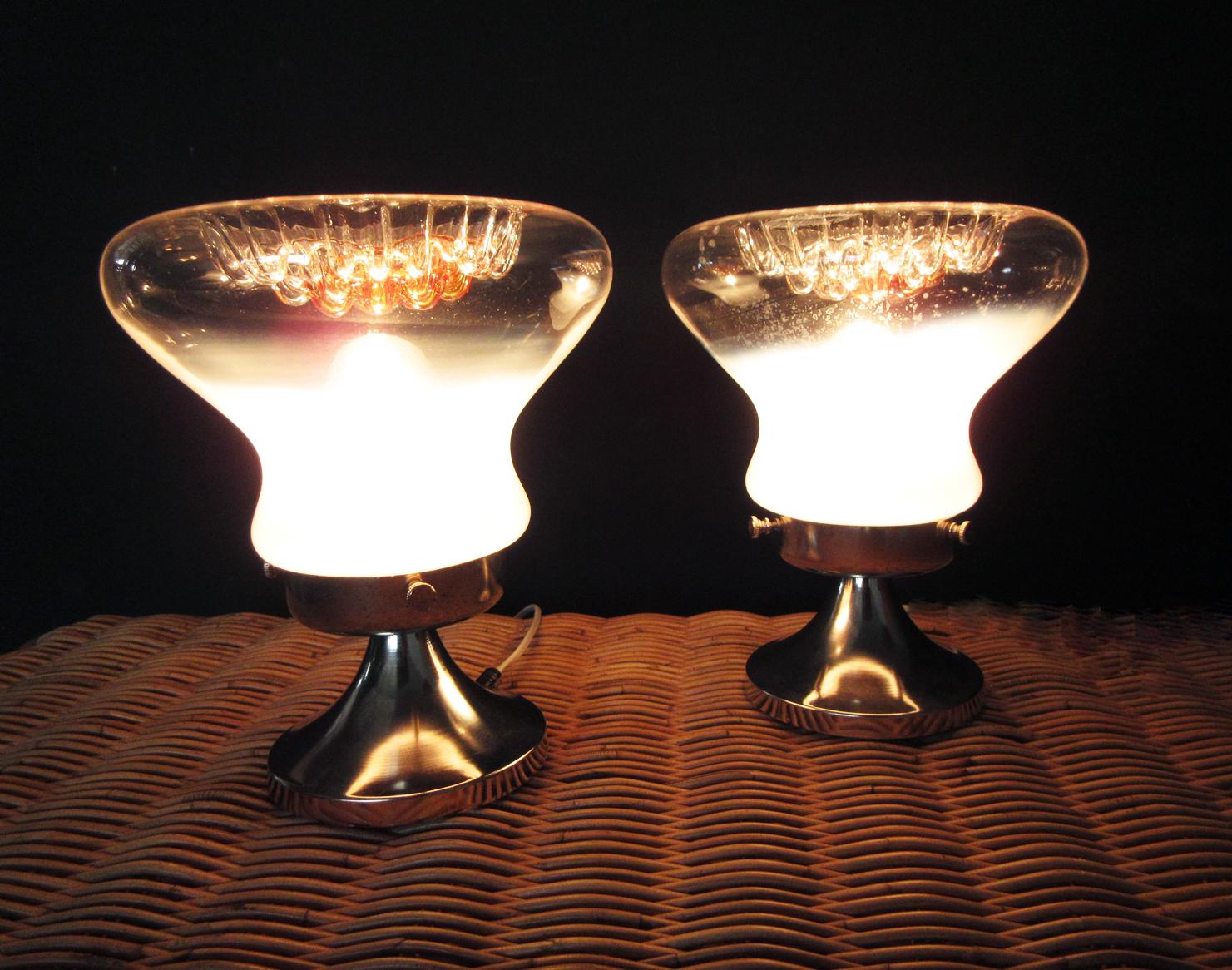 Pair of Italian Vintage Murano Caramel Glass Table Lamp, Mazzega Style 7