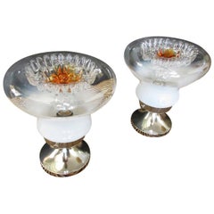 Pair of Italian Vintage Murano Caramel Glass Table Lamp, Mazzega Style