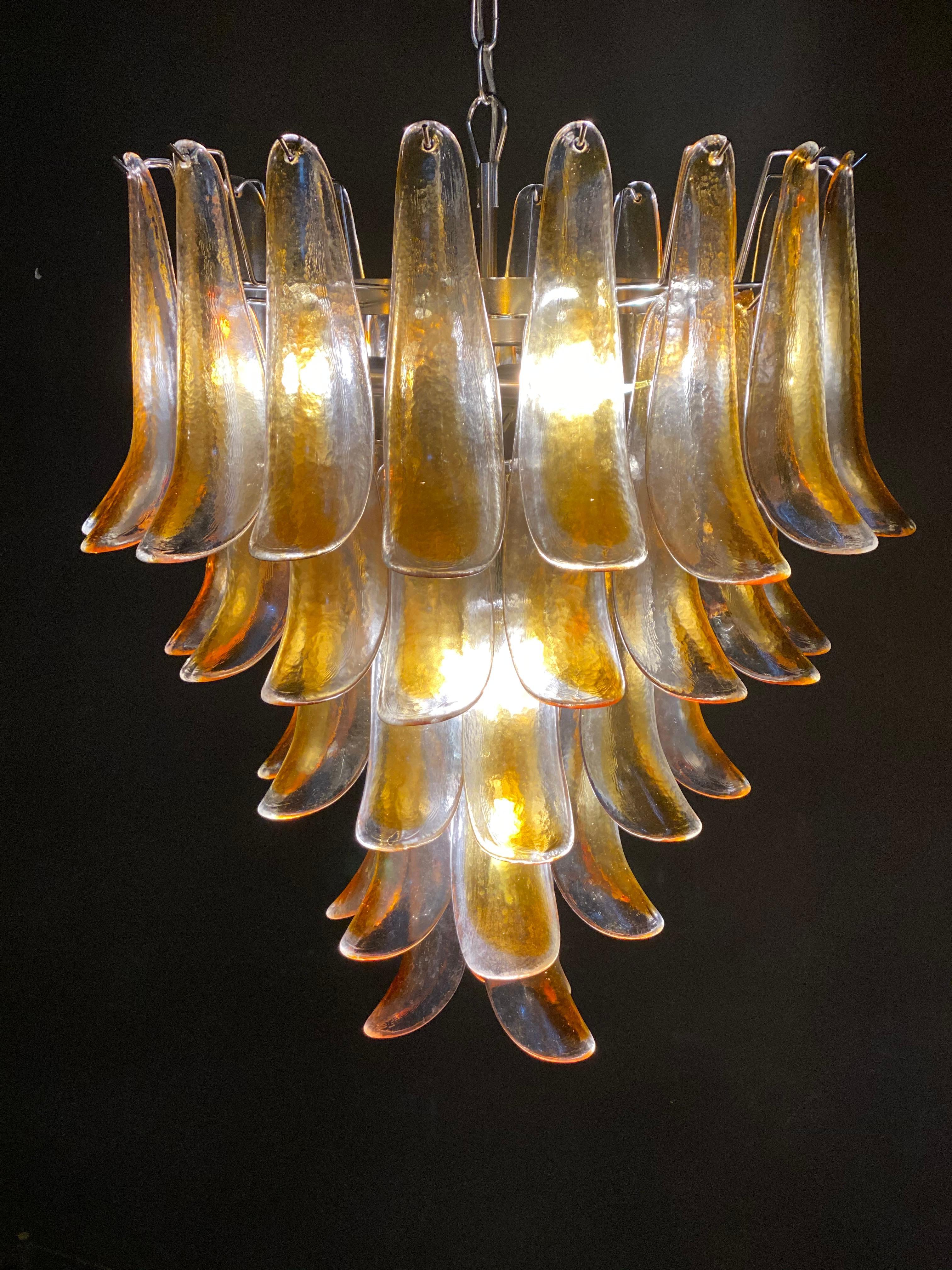 Pair of Italian Vintage Murano Chandelier with Amber Glass Petals, 1970s 6