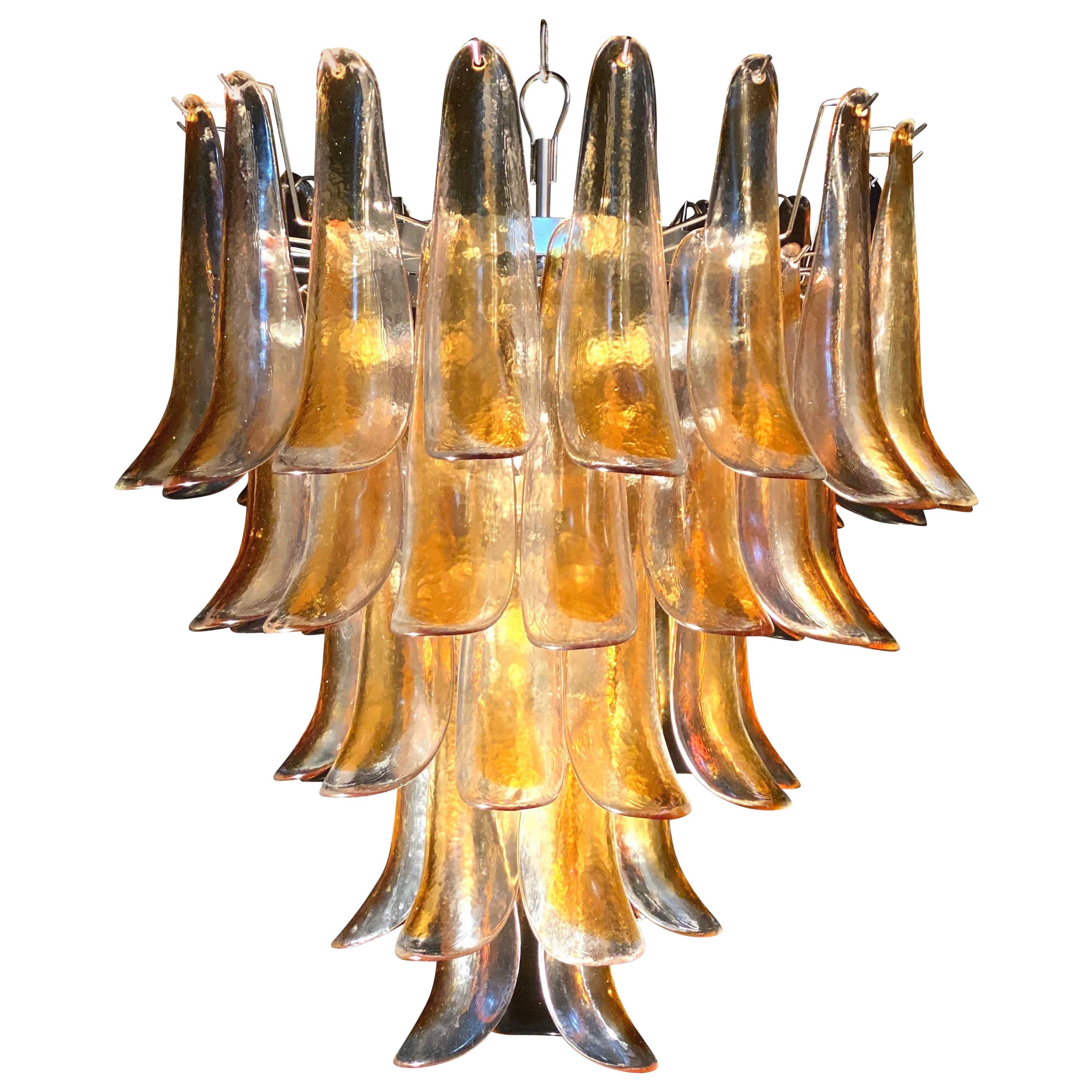 Pair of Italian Vintage Murano Chandelier with Amber Glass Petals, 1970s 7