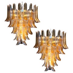 Pair of Italian Vintage Murano Chandelier with Amber Glass Petals, 1970s