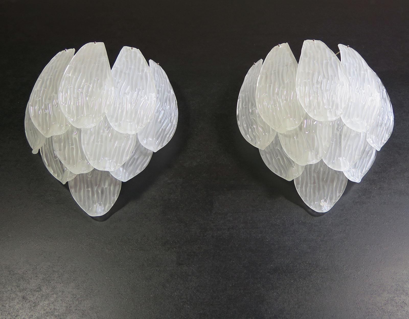 Pair of Italian vintage Murano glass wall sconces - frosted glasses For Sale 1