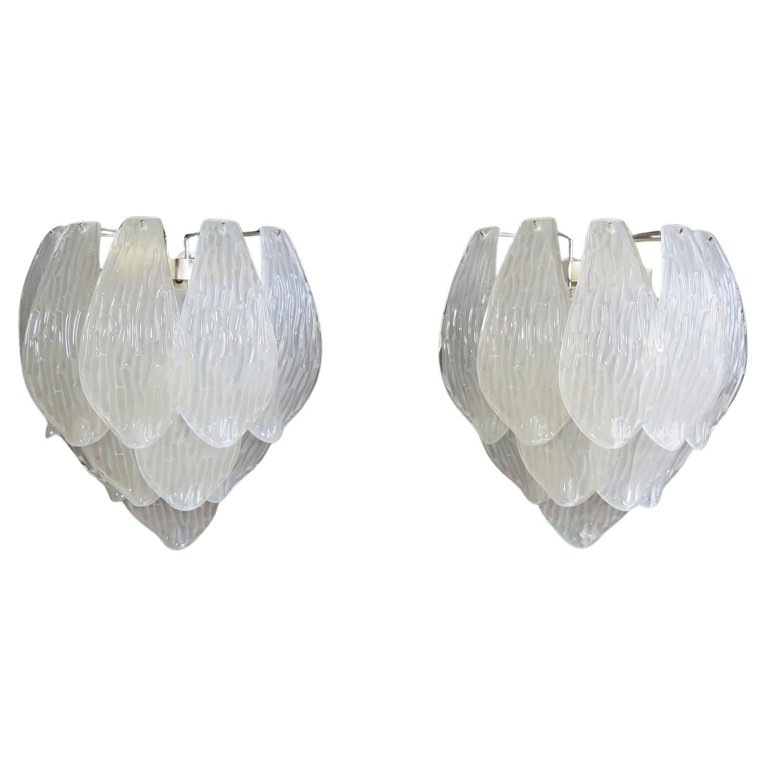 Pair of Italian vintage Murano glass wall sconces - frosted glasses For Sale