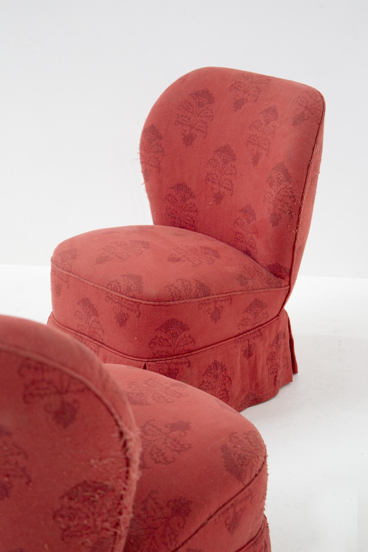 Fabric Pair of Italian Vintage Red Armchairs For Sale