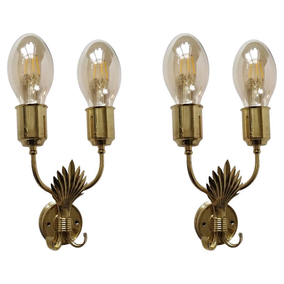 Coppia di applique scultoree italiane in ottone vintage, anni '50