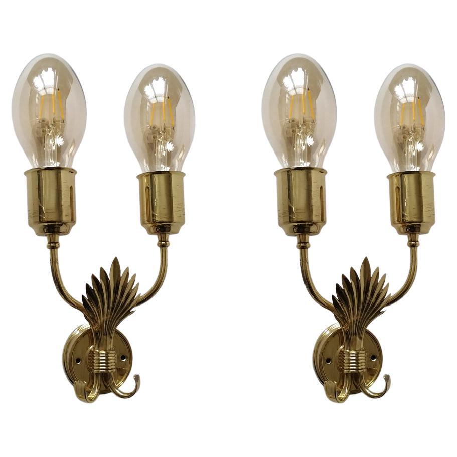 Pair of Italian Vintage Sculptural Brass Sconces Wall Lights, 1950s For Sale