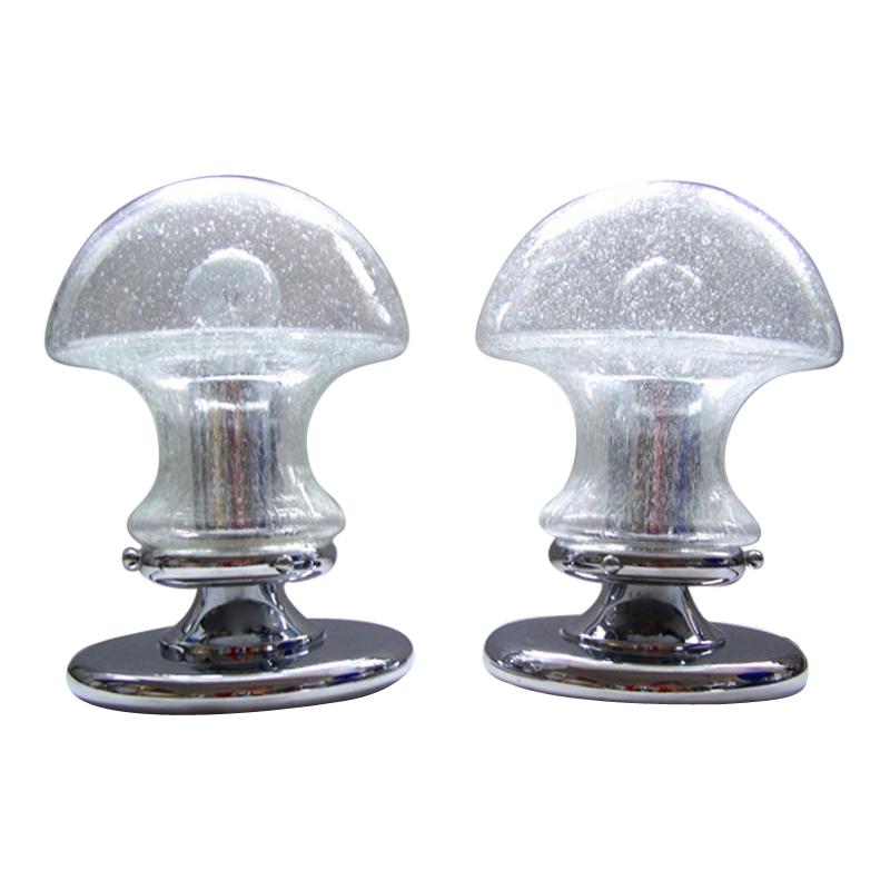 Pair of Italian Vintage Sculptural Bubble Glass Table or Bedside Lights, 1970s For Sale