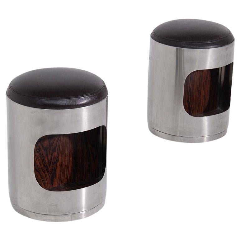 Pair of italian vintage stools Attr. to Vittorio Introini in aluminum For Sale