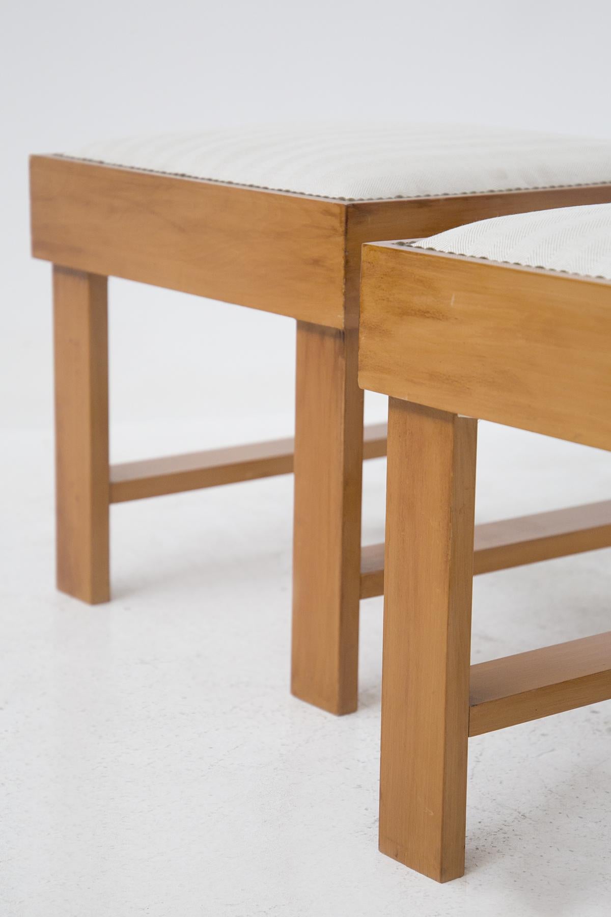 BBPR Italian Vintage Stools in Wood and Linen Cotton 4