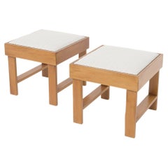BBPR Italian Vintage Stools in Wood and Linen Cotton
