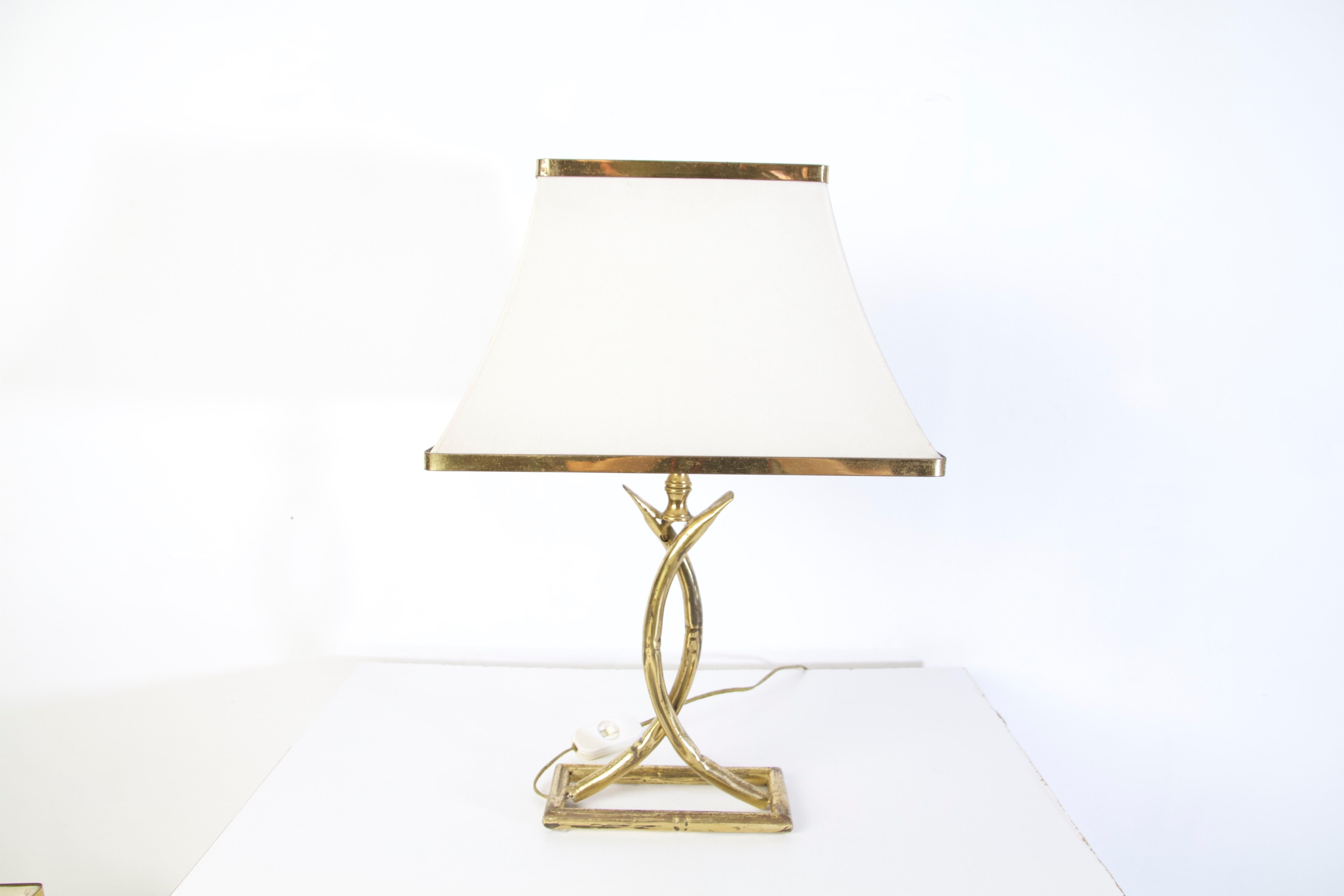 Hollywood Regency Pair of Italian Vintage Table Lamps in Brass, 1970's For Sale