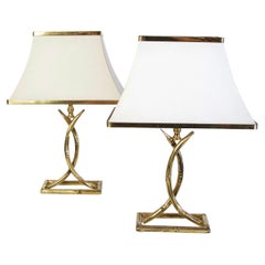 Coppia di lampade da tavolo vintage italiane in ottone, anni '70