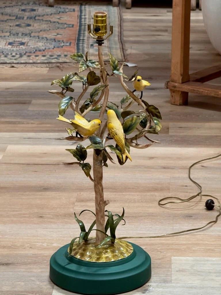 Mid-Century Modern Pair of Italian Vintage Tole Bird and foliage lamps