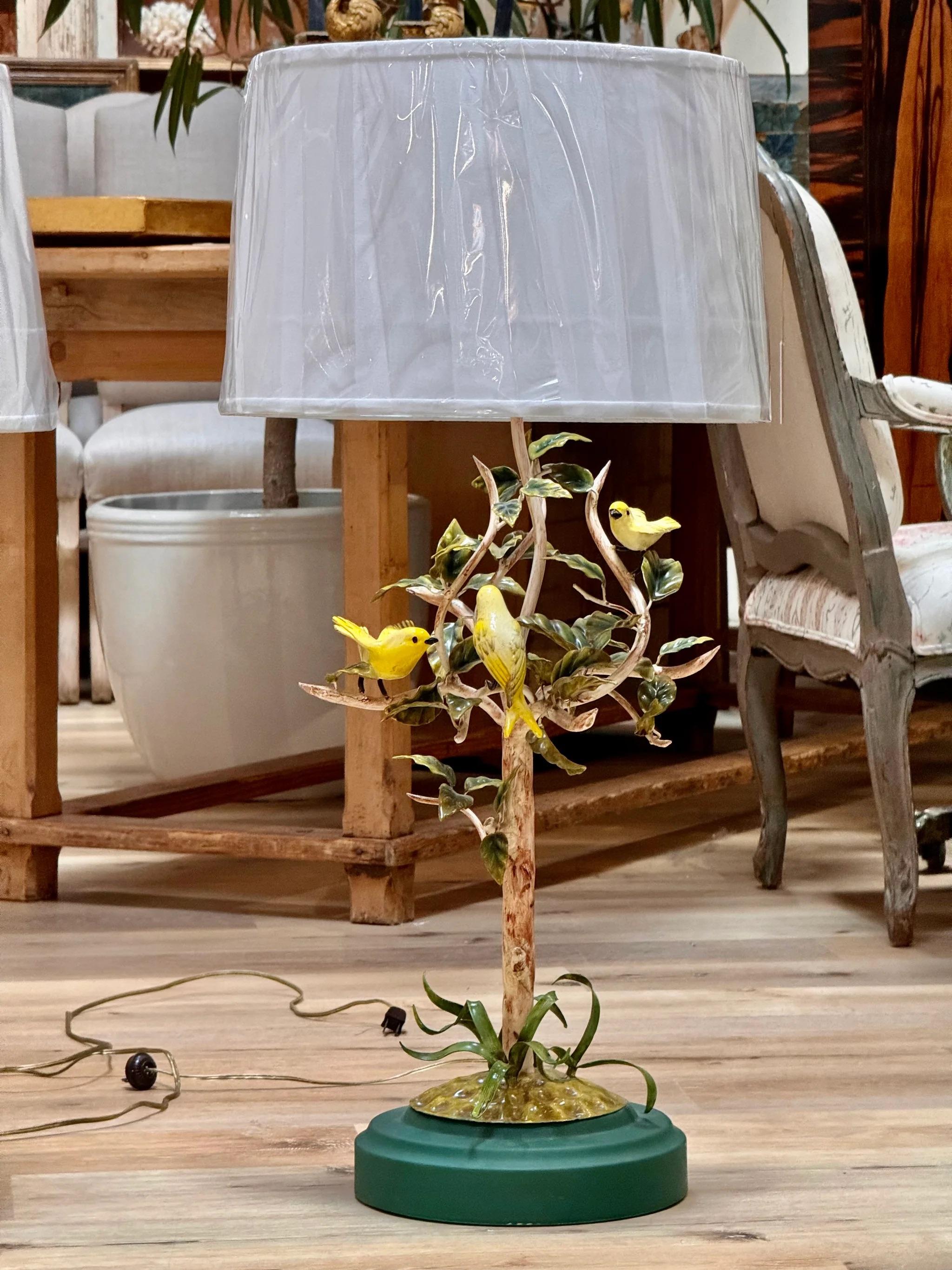Pair of Italian Vintage Tole Bird and foliage lamps 1
