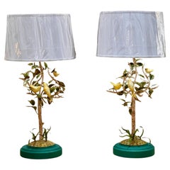 Pair of Italian Vintage Tole Bird and foliage lamps
