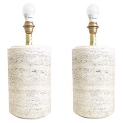 Pair of Italian Vintage Travertine Table Lamps