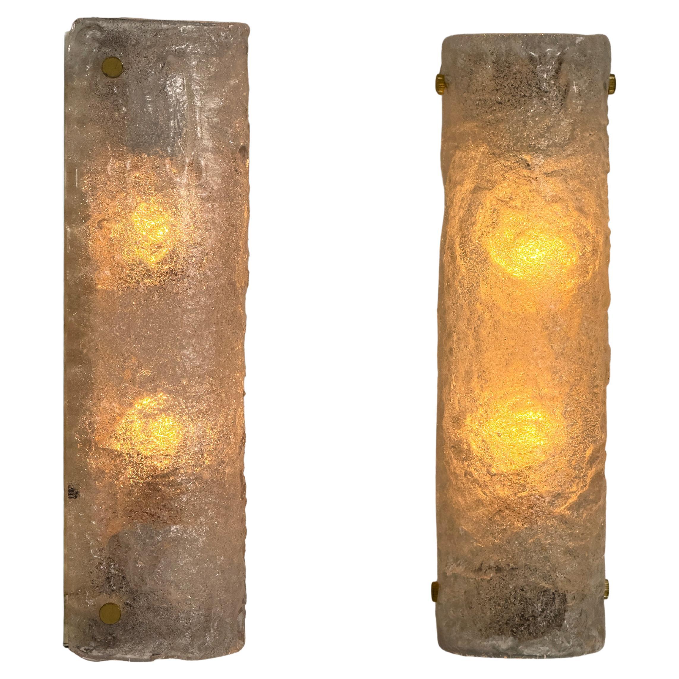 Pair of Italian Vintage Wall Sconces – Handcrafted Frosted Glass, 1960/70