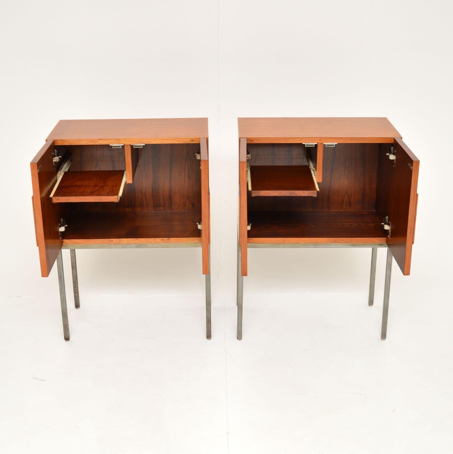 Mid-Century Modern Pair of Italian Vintage Walnut & Birch Side Cabinets
