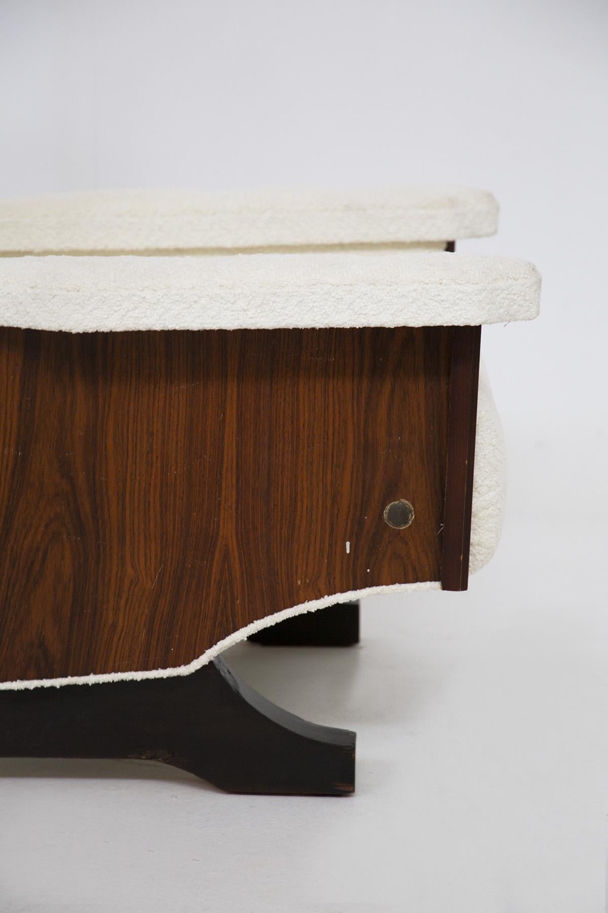 Pair of Italian Vintage Walnut Wood and Boucle Armchairs For Sale 3
