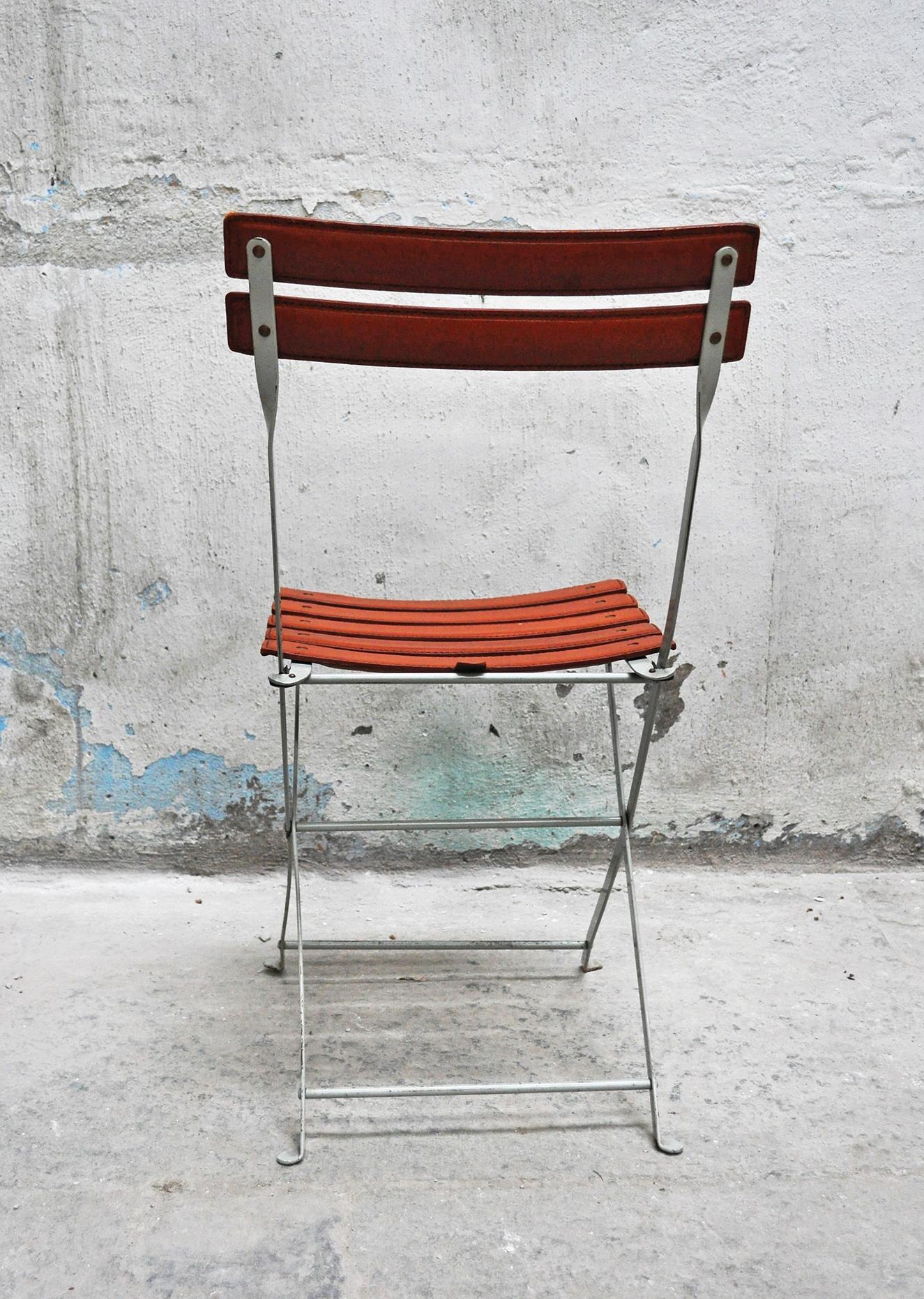 Metal Pair of Italian Vitage Leather Chairs by Marco Zanuso for Zanotta, 1970s For Sale